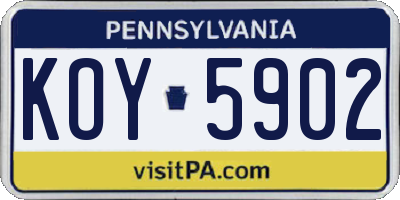PA license plate KOY5902