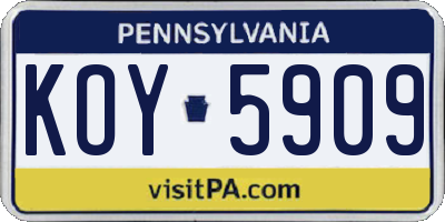 PA license plate KOY5909