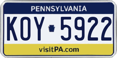 PA license plate KOY5922