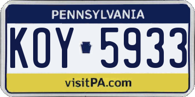 PA license plate KOY5933