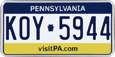 PA license plate KOY5944