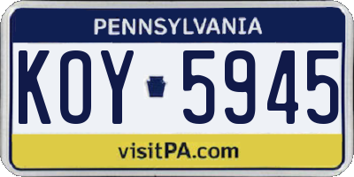PA license plate KOY5945