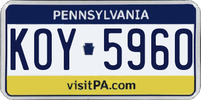 PA license plate KOY5960