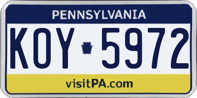 PA license plate KOY5972