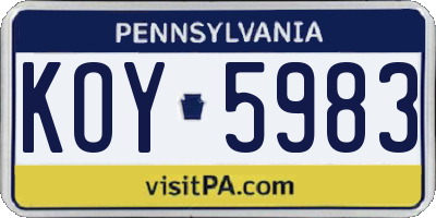 PA license plate KOY5983