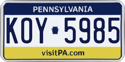 PA license plate KOY5985