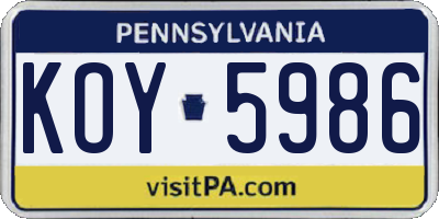 PA license plate KOY5986