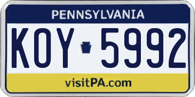 PA license plate KOY5992