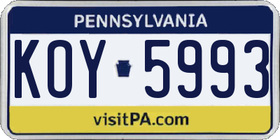 PA license plate KOY5993