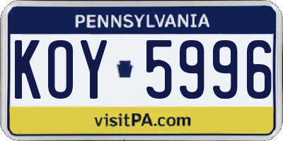 PA license plate KOY5996