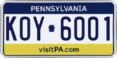 PA license plate KOY6001