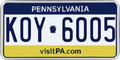 PA license plate KOY6005