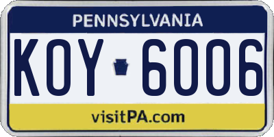 PA license plate KOY6006