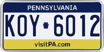 PA license plate KOY6012