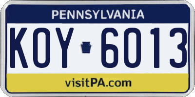 PA license plate KOY6013