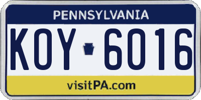 PA license plate KOY6016