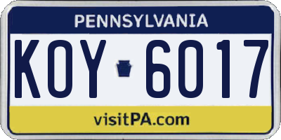 PA license plate KOY6017