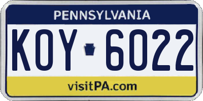 PA license plate KOY6022