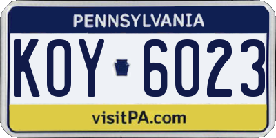PA license plate KOY6023