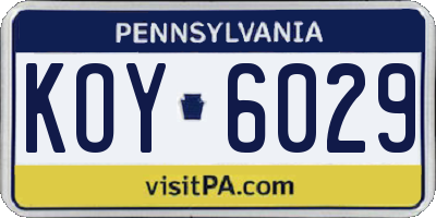PA license plate KOY6029