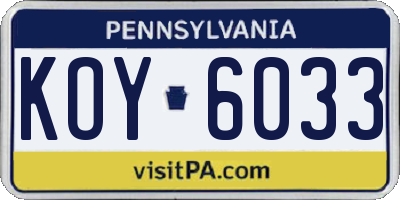 PA license plate KOY6033