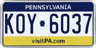 PA license plate KOY6037