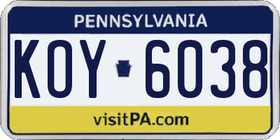 PA license plate KOY6038