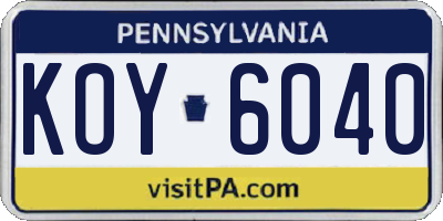 PA license plate KOY6040