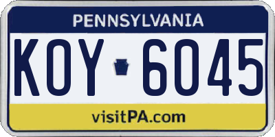 PA license plate KOY6045