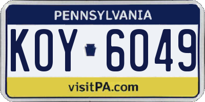 PA license plate KOY6049