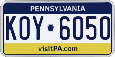 PA license plate KOY6050