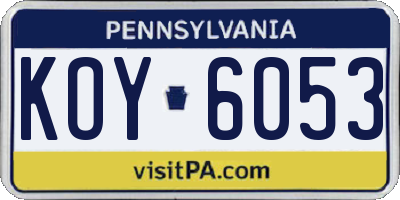 PA license plate KOY6053