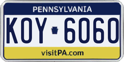 PA license plate KOY6060