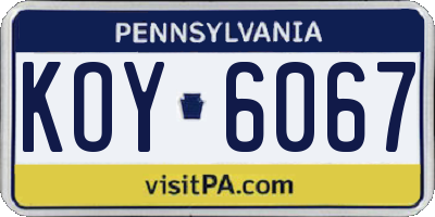 PA license plate KOY6067
