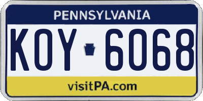 PA license plate KOY6068