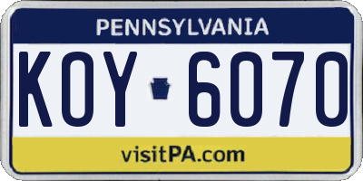 PA license plate KOY6070