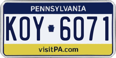 PA license plate KOY6071