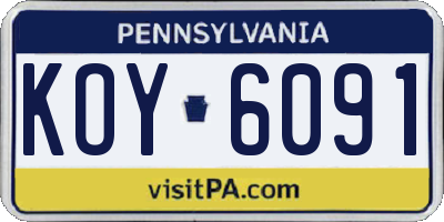 PA license plate KOY6091