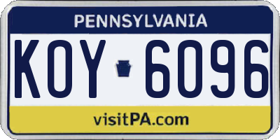 PA license plate KOY6096