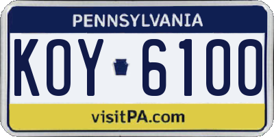 PA license plate KOY6100