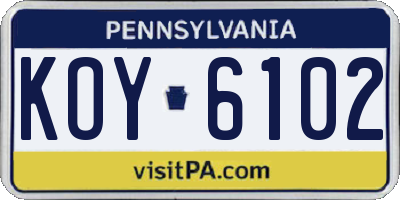 PA license plate KOY6102