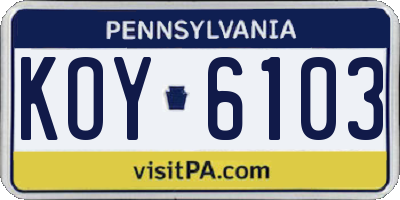 PA license plate KOY6103