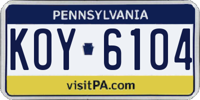 PA license plate KOY6104