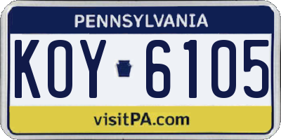 PA license plate KOY6105