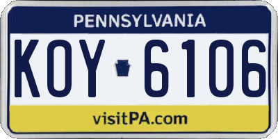PA license plate KOY6106