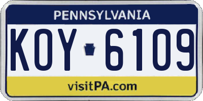 PA license plate KOY6109