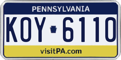 PA license plate KOY6110