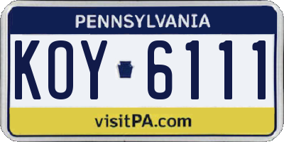 PA license plate KOY6111