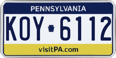 PA license plate KOY6112
