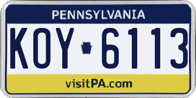 PA license plate KOY6113